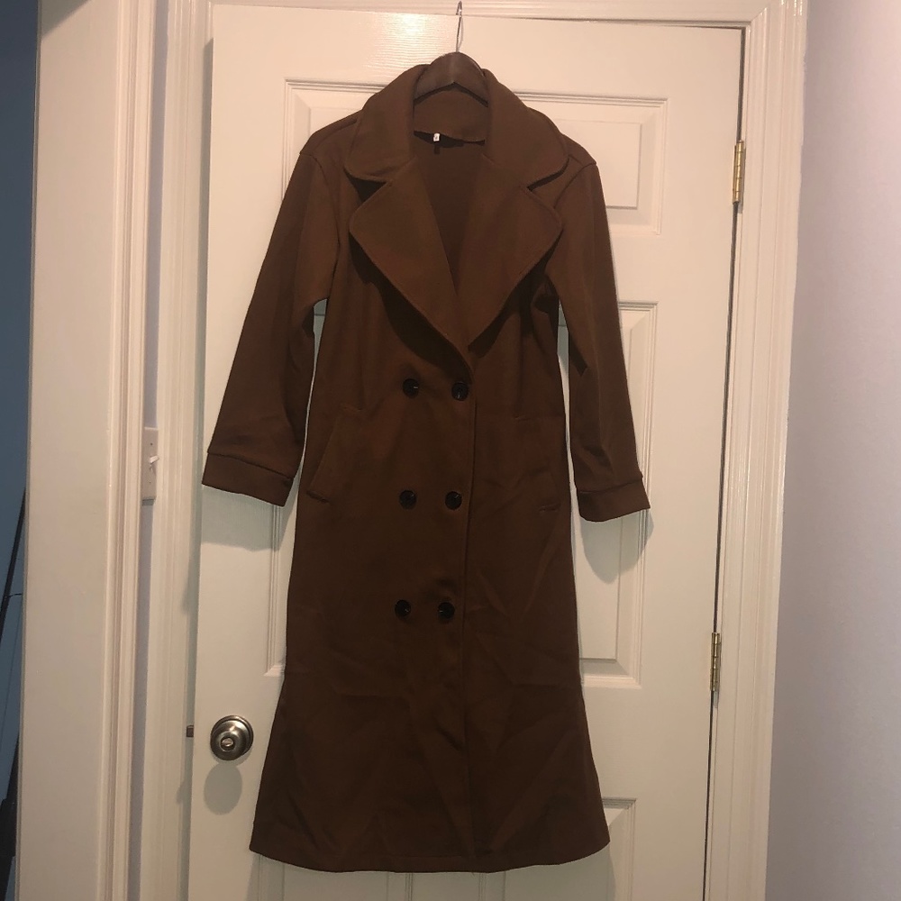 Women's Faux Wool Coat Double Breasted Trench Jacket